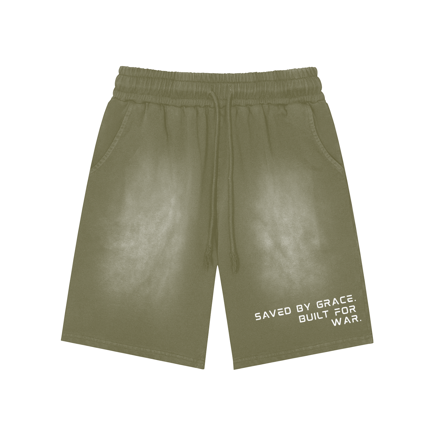 Saved By Grace. Built For War. Acid Washed Shorts