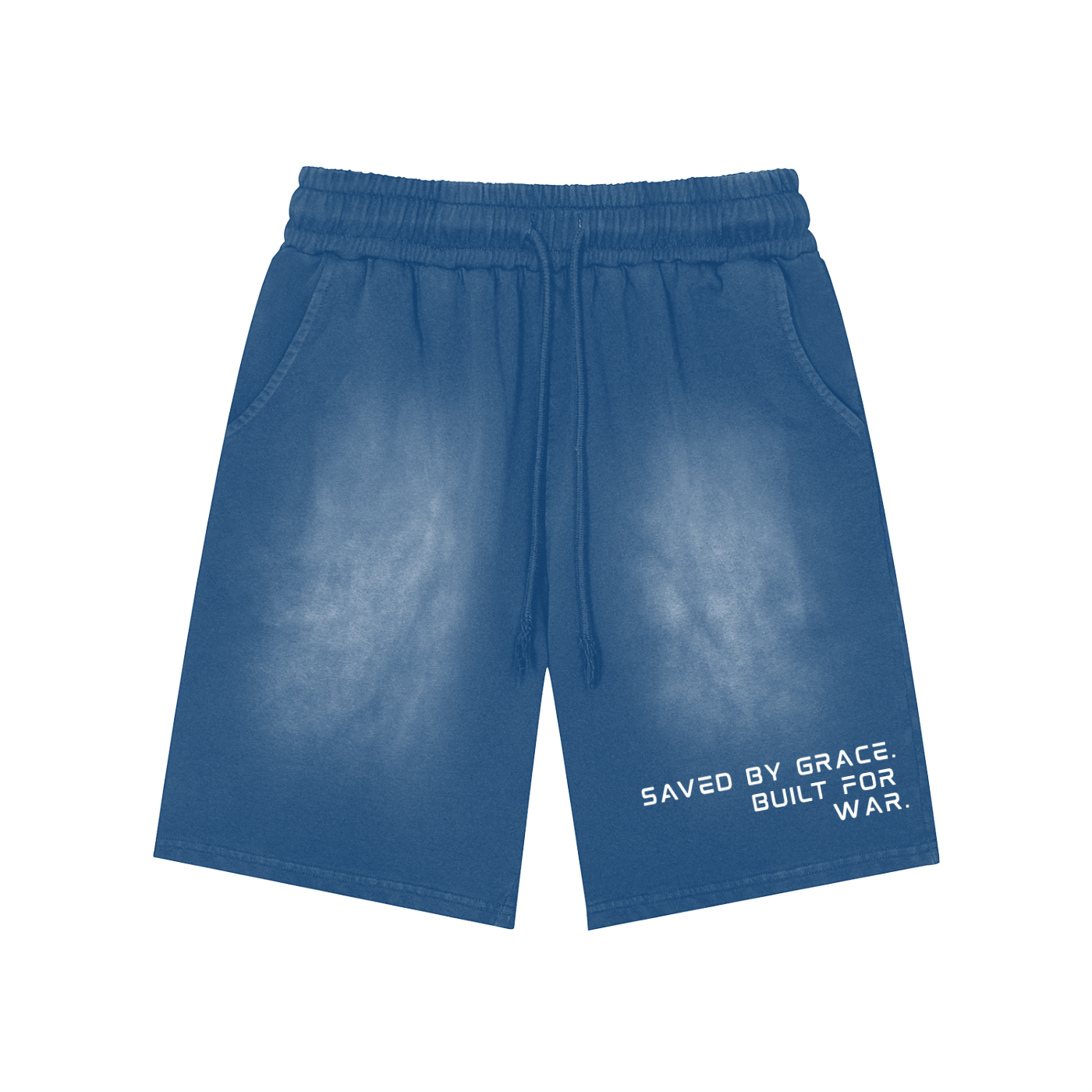 Saved By Grace. Built For War. Acid Washed Shorts