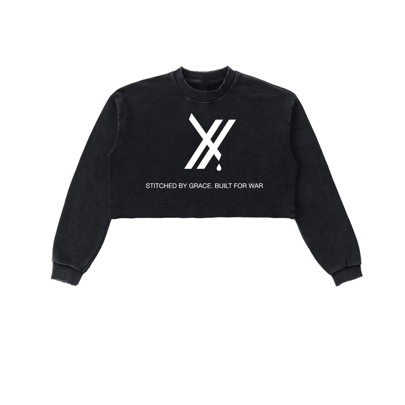 Saved By Grace. Built for War. Snow Washed Cropped Sweatshirt.