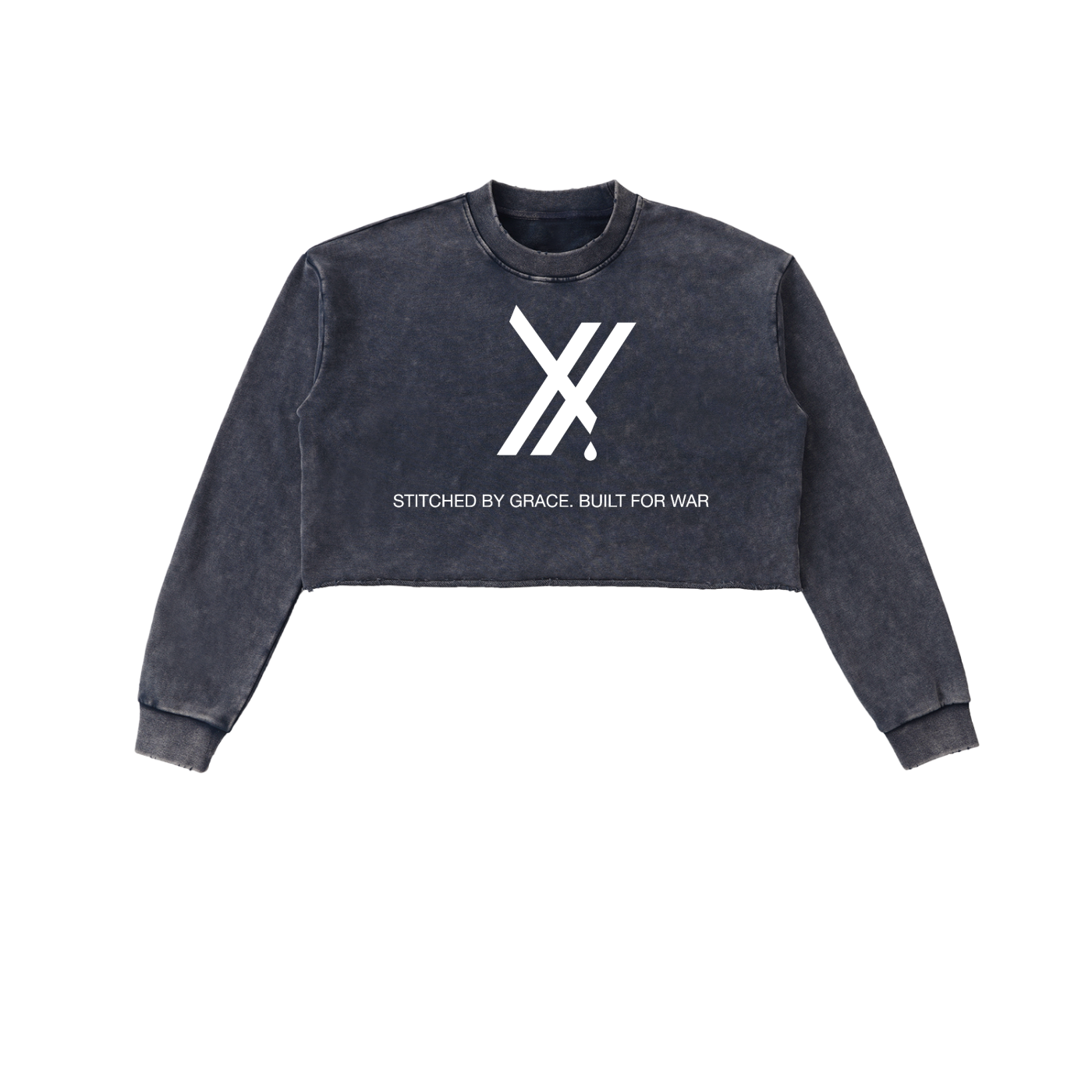 Saved By Grace. Built for War. Snow Washed Cropped Sweatshirt.