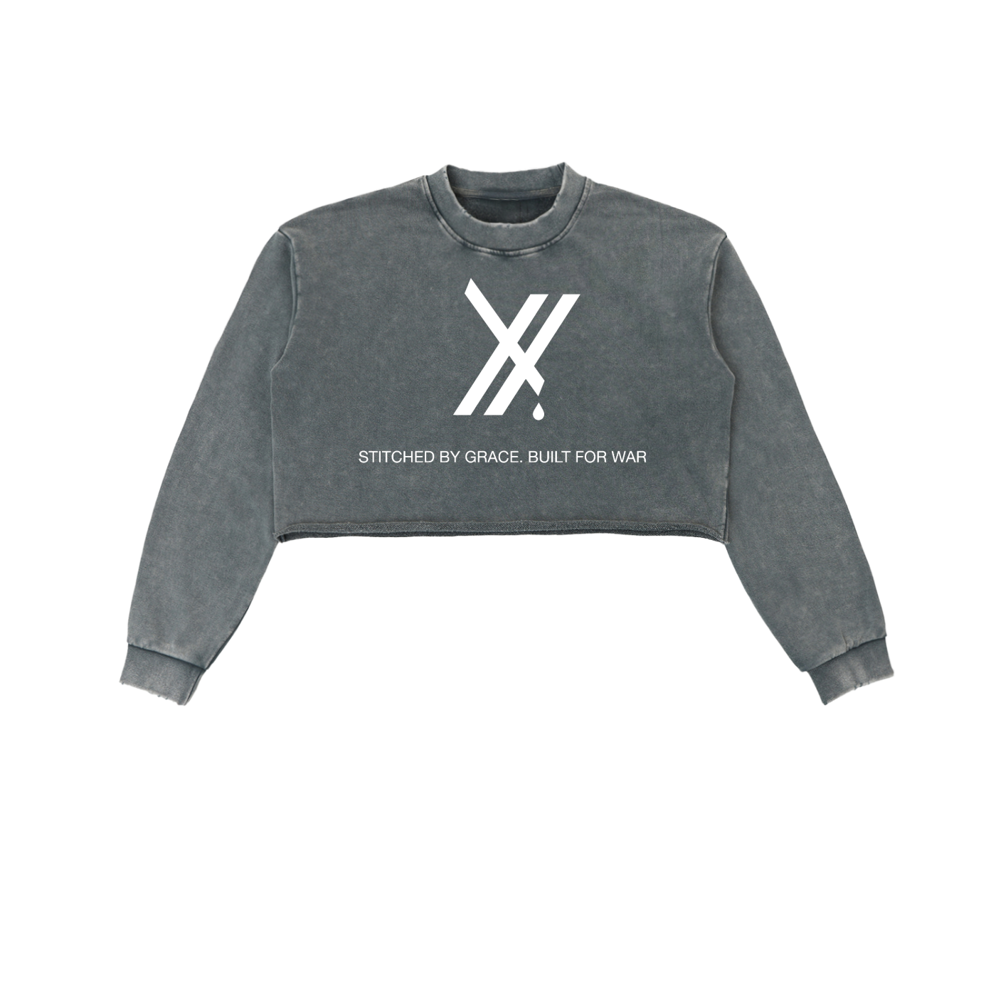 Saved By Grace. Built for War. Snow Washed Cropped Sweatshirt.