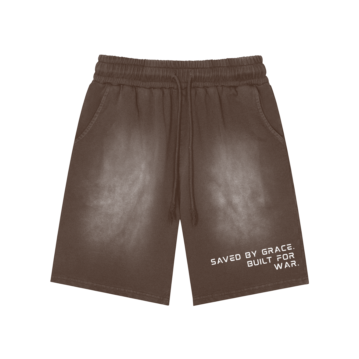 Saved By Grace. Built For War. Acid Washed Shorts
